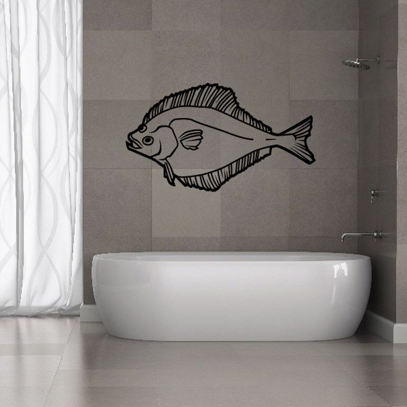 Halibut watching wall decal with line-art fish in profile