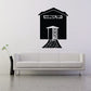 Haunted house wall decal, black with doorway and skull in window