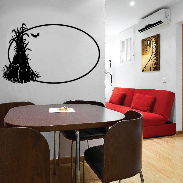 Image of Halloween Bat Cat Corn Stalk Oval Decal