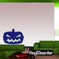 Halloween jack-o-lantern vinyl decal with bold blue pumpkin face, jagged grin