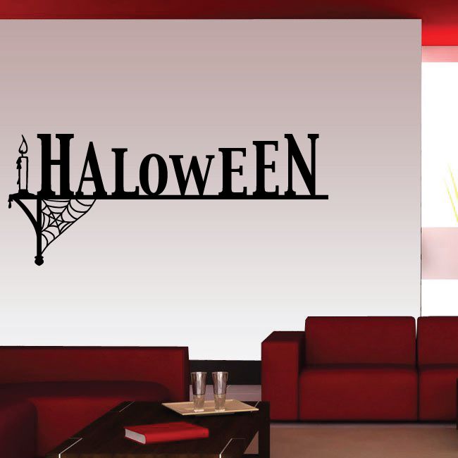 Image of Halloween Candlestick Cobweb Text Decal