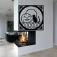 Halloween cat on fence wall decal with pumpkin and jack-o-lantern graphic