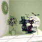 Halloween cat and bats wall decal with full moon and tombstones