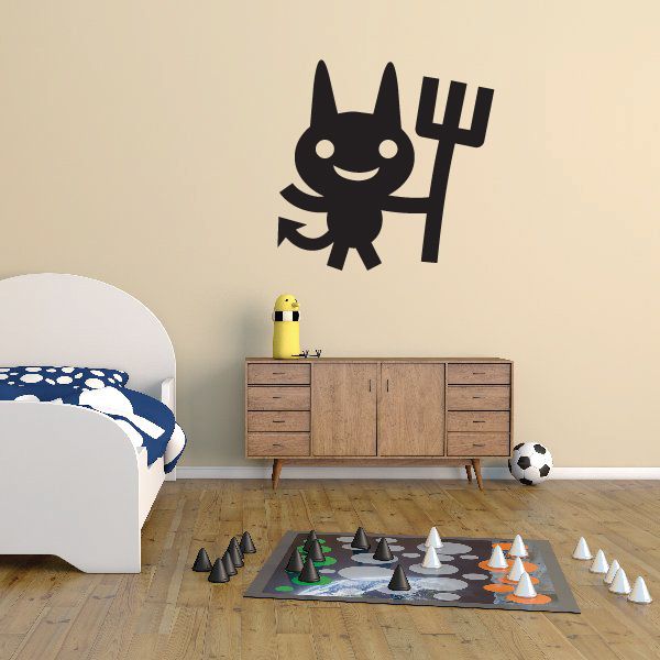 Image of Halloween Cute Little Devil Holding Pitchfork Decal