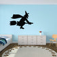 Halloween witch on broom wall decal, black silhouette