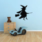 Halloween witch on broom decal sticker, black silhouette