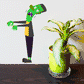 Green Frankenstein character sticker with black suit and yellow shirt, cartoon style