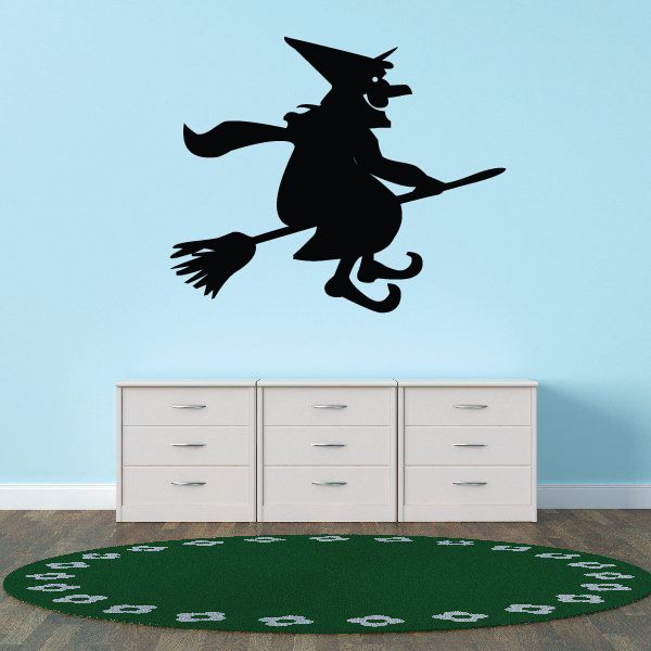 Image of Halloween Happy Witch On A Broom Decal