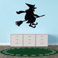 Halloween witch on broom decal, black silhouette wall sticker