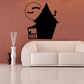 Halloween haunted house wall decal: black haunted house silhouette with bats and moon