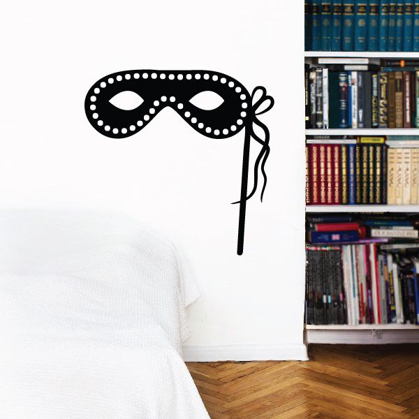 Halloween eye mask wall decal with black and white polka dot trim and hanging ties