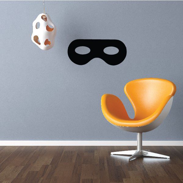 Halloween mask wall decals: black eye mask, white mask with orange accents, orange face.