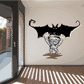 Halloween mummy bat sticker with black wings and bandaged gray mummy face, yellow eyes