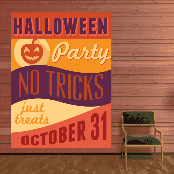 Image of Halloween Party No Tricks Just Treats October 31 Halloween Typographic Sticker