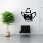 Black cowboy hat pumpkin jack-o-lantern wall decal with carved grin