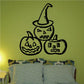 Halloween jack-o-lantern wall decal with three carved pumpkins, one wearing a witch hat