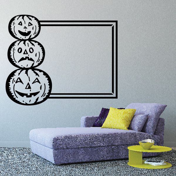 Image of Halloween Three Pumpkins Rectangle Frame Style Decal