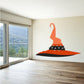 Halloween witch hat sticker, orange and black spiky silhouette with striped band