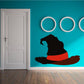 Halloween witch hat sticker with red band, tattered silhouette