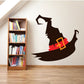 Witch hat sticker with dark brown silhouette, orange band and red buckle detail