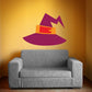 Purple witch hat sticker with wide brim and buckle ribbon detail
