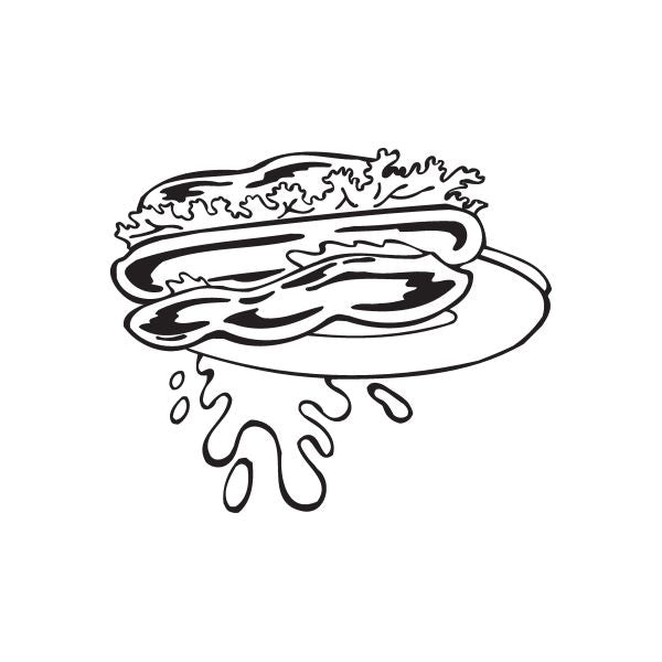 Hamburger on a plate wall decal in black line art