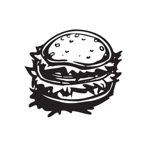 Hamburger on plate decal with black outlined burger graphic