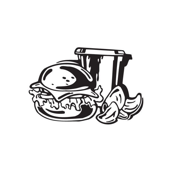 Burger with chips and drink decal in black and white outline