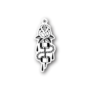 Handcuff and rose vinyl sticker, black and white illustration