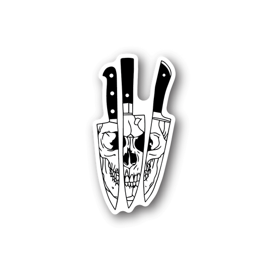 Vinyl sticker with handcuffs and knife blades in white and black graphic