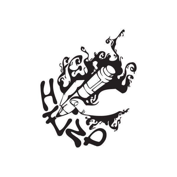 Black graffiti-style decal with stylized hand holding a musical note figure
