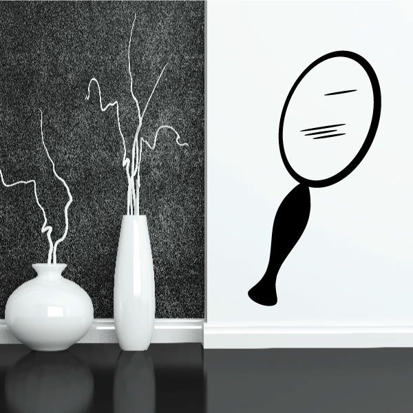 Hand mirror decal showing black hand holding oval mirror with three line details