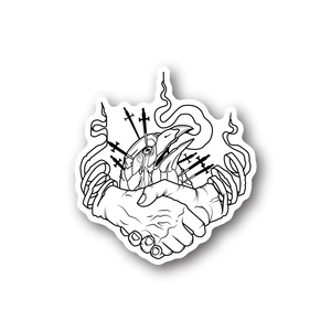 Vinyl handshake sticker with white illustrated hand-shake design