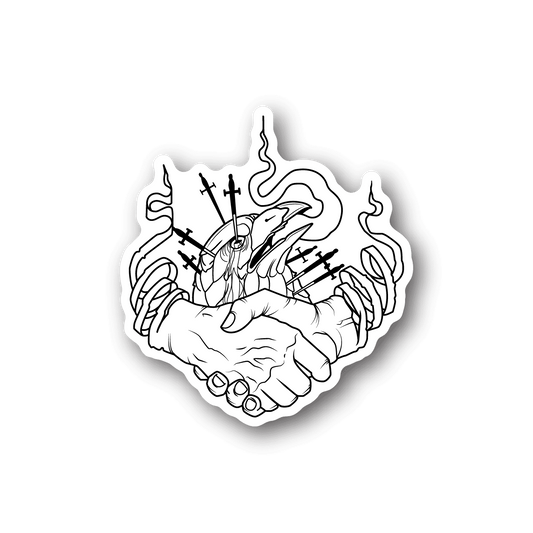Vinyl handshake sticker with white illustrated hand-shake design