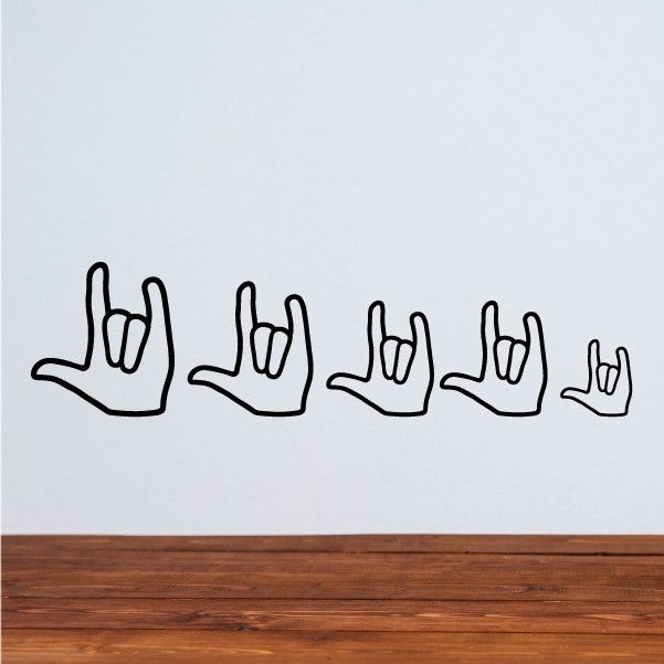 Hand sign decal kit with five hand gestures, black outlines