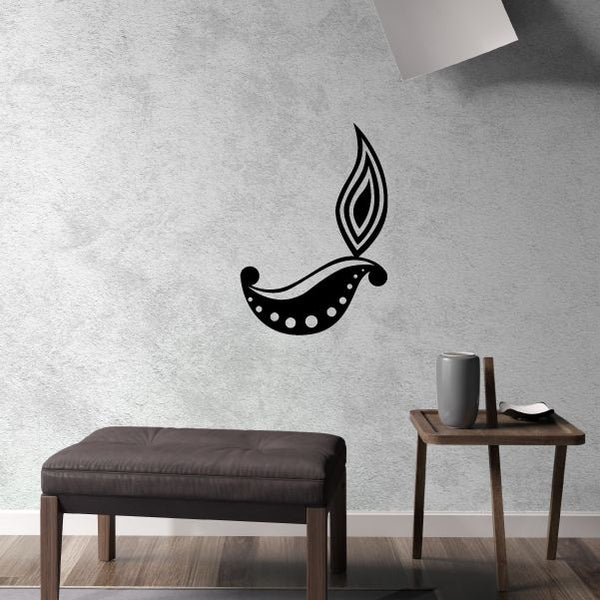 Handmade Diwali candle decal with black flame and dot design