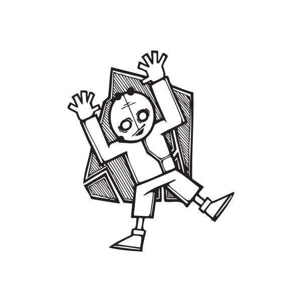 Hands up graffiti decal with cartoon character raising both hands in black and white