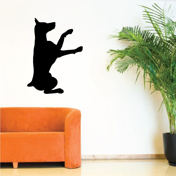 Handshake Doberman Pinscher decal, black silhouette of standing dog shaking hands