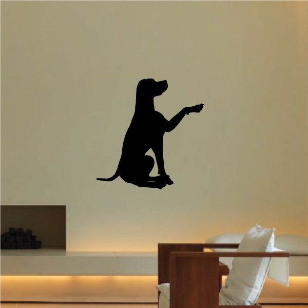 Black dog handshake decal sticker, sitting hound with paw raised