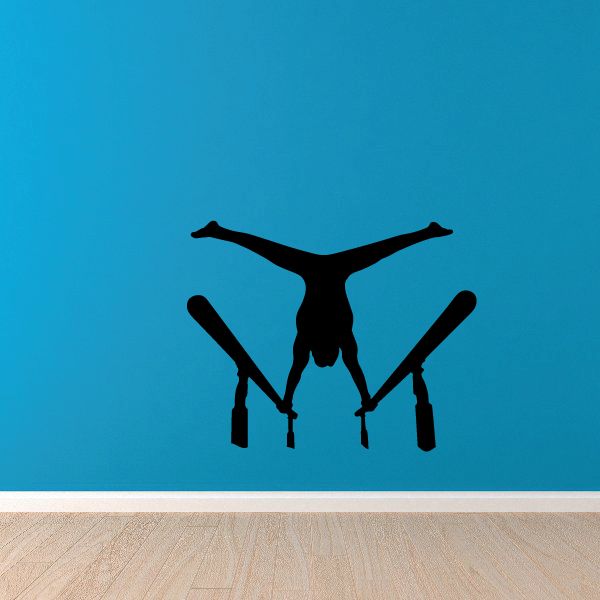 Gymnast handstand on balance beam wall decal, black silhouette figure