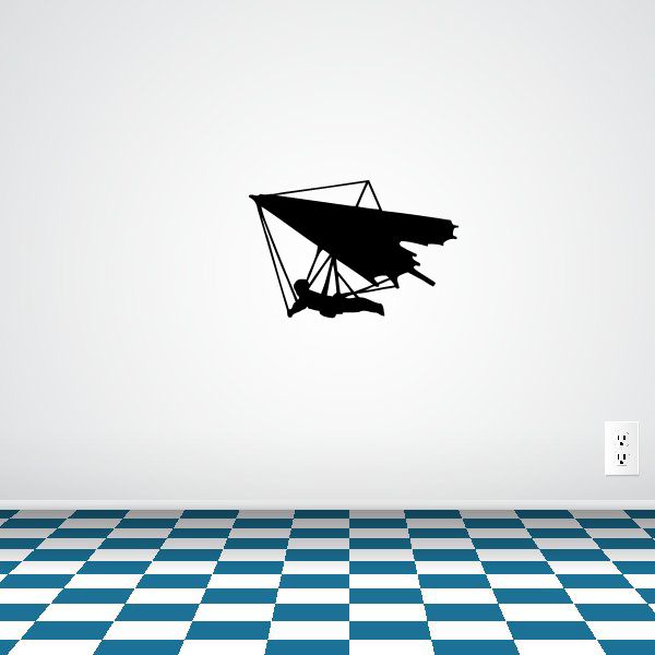 Hang glider decal with black silhouette of a trike-style glider in flight