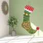 Elf stocking wall decal with red grid cuff, green stripes, stars, and patterned toe