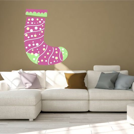 Image of Hanging Purple and Green Stocking Printed Die Cut Decal