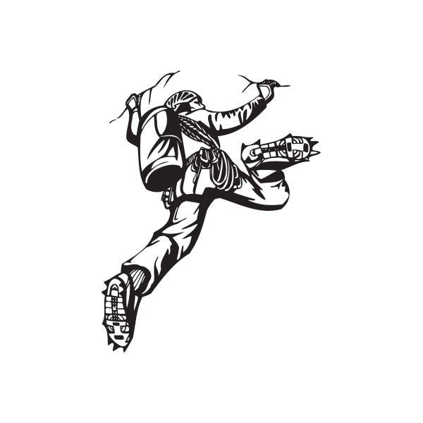 Rock climber graphic decal with striped climbing outfit and rope harness