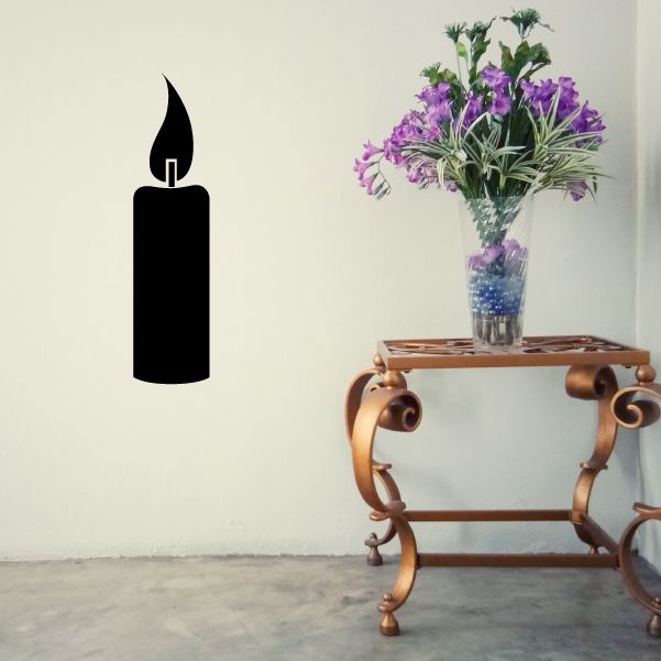 Black candle decal with flame silhouette for Hanukkah wall decor