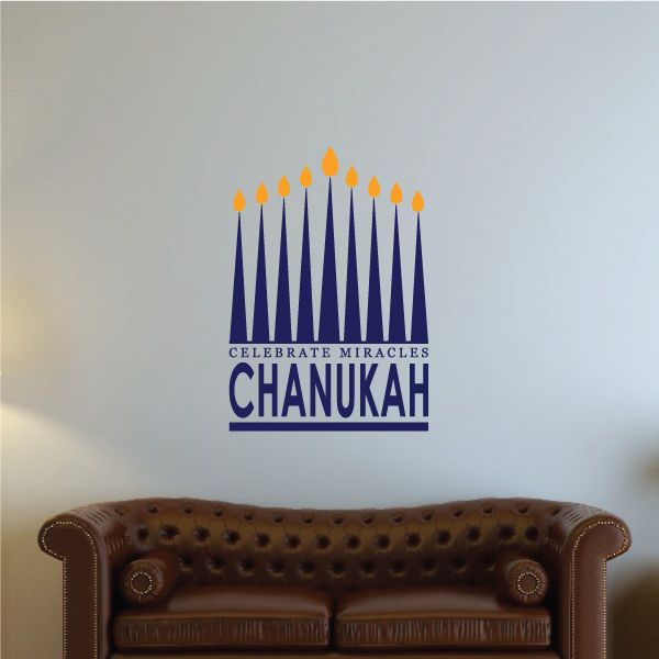 Chanukah wall decal with menorah and Celebrate Miracles and CHANUKAH text