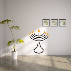 Beaded-style Hanukkah menorah wall decal with nine candle flames and black base