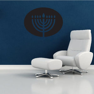Circular menorah wall decal with blue candles icon