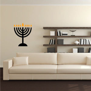 Hanukkah menorah wall decal with black menorah and orange candle flames