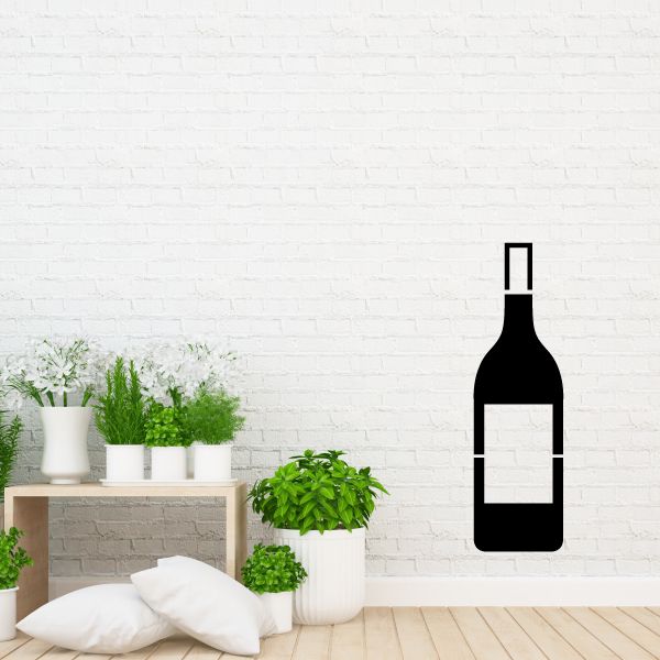 Wine bottle wall decal, bold black silhouette, no text